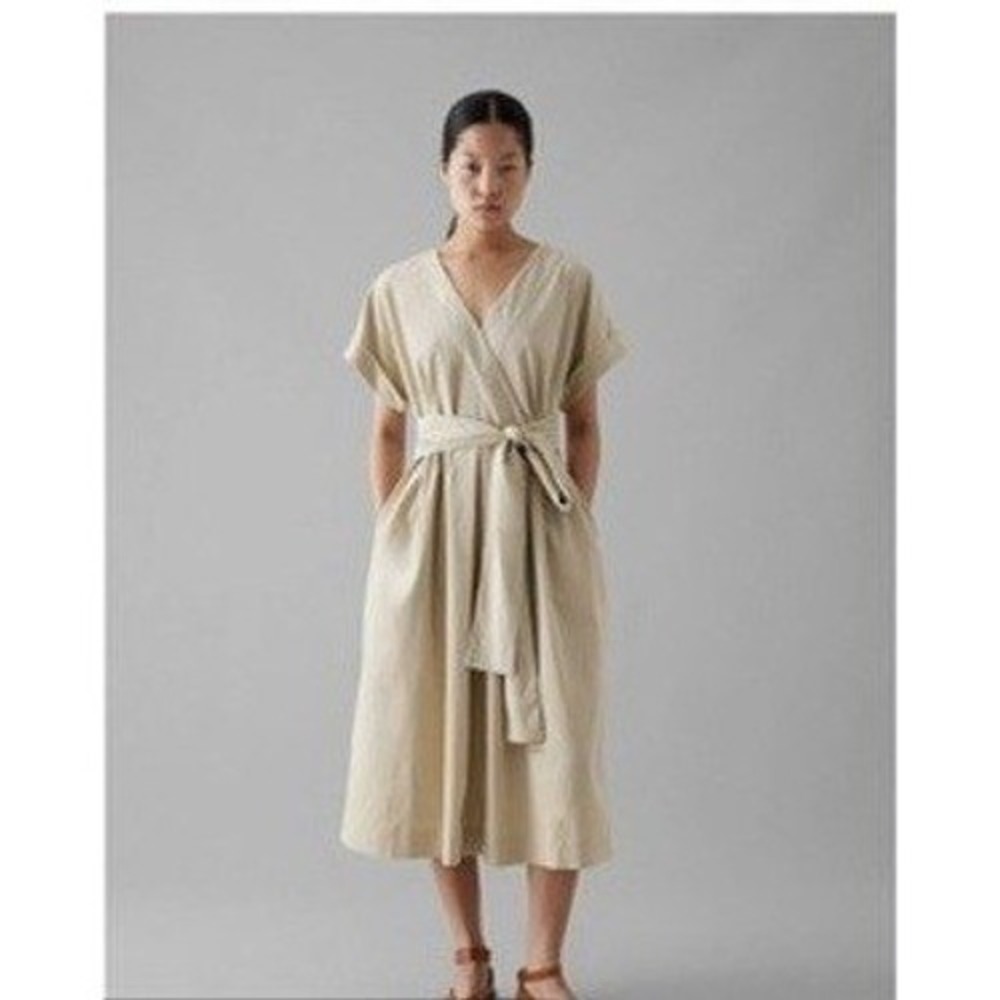 TOAST Moonstone Needlecord Wrap Front Dress NWT FLAWED Size L Organic Cotton